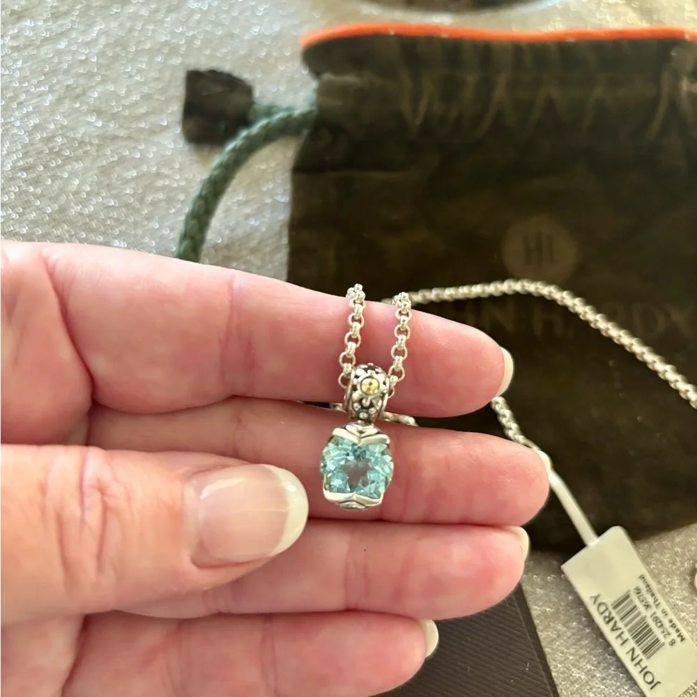 John Hardy Blue Topaz Gold and Silver Necklace NWT - Picture 2 of 6